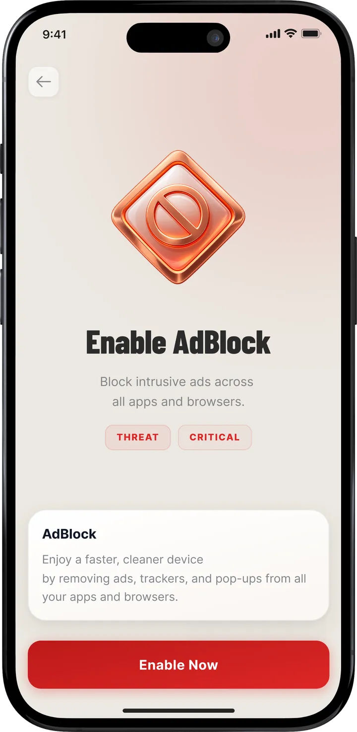 Enable AdBlock screen for blocking intrusive ads across apps and browsers